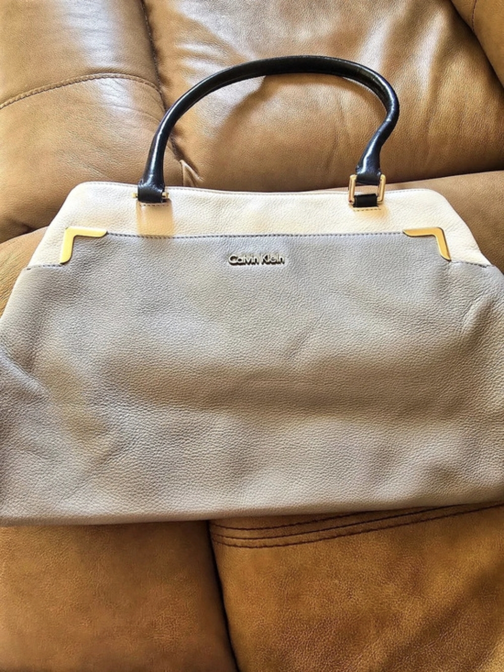 Calvin Klein Structured Satchel in Gray & Black